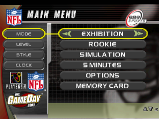 NFL GameDay 2003 title screen for Playstation